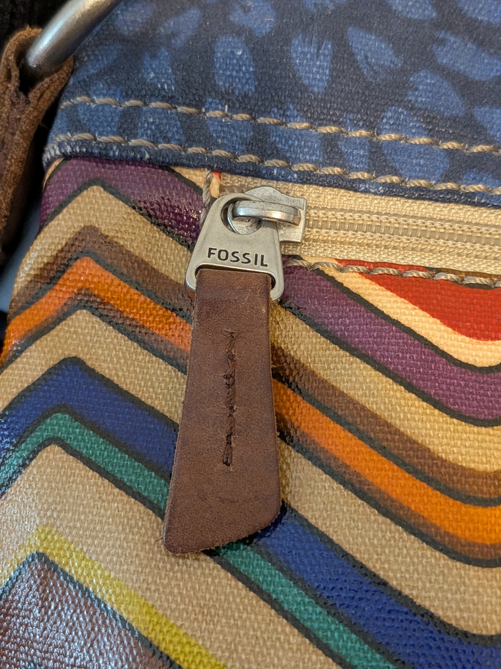 Fossil Chevron Multi-Color Crossbody Bag with Blue Top Panel - Picture 7 of 12